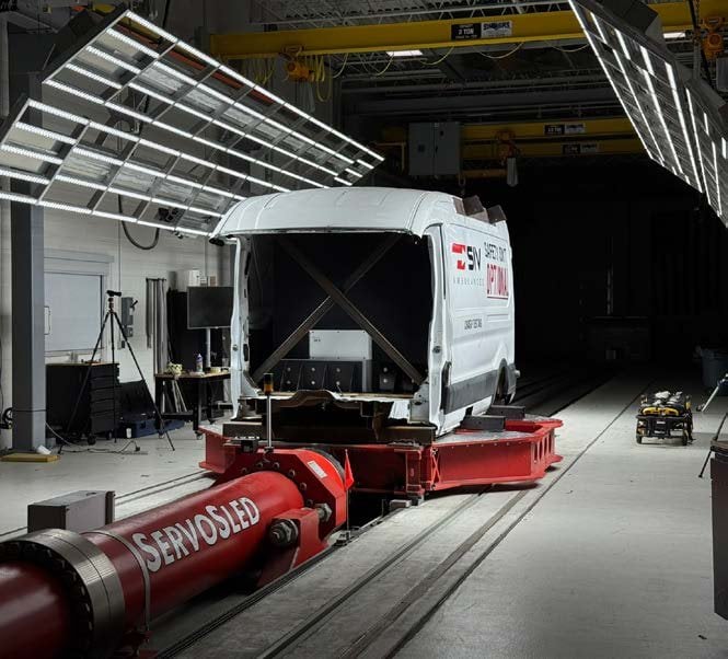 Ambulance module on a Servosled crash test sled